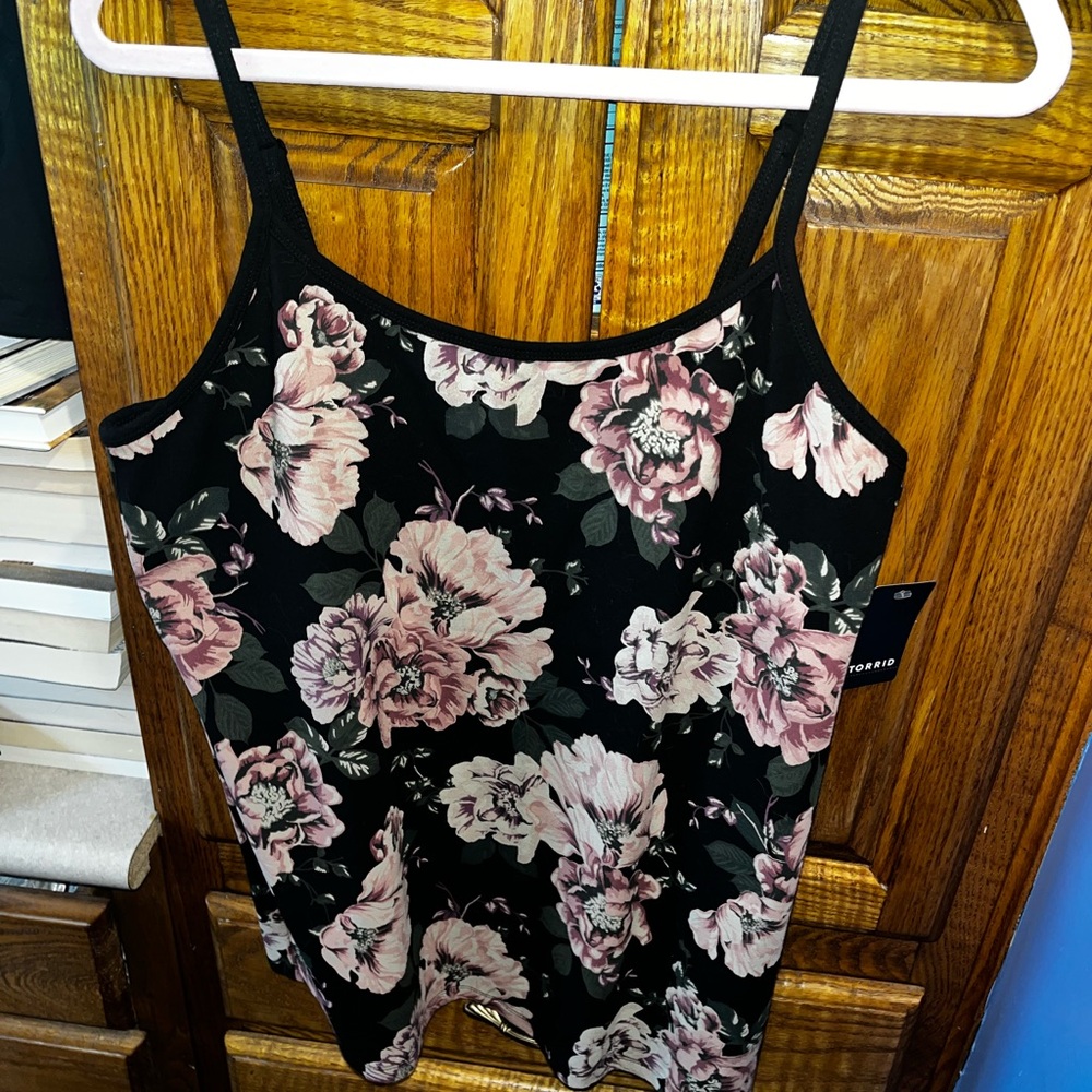 Torrid Black and Pink Floral Tank Top